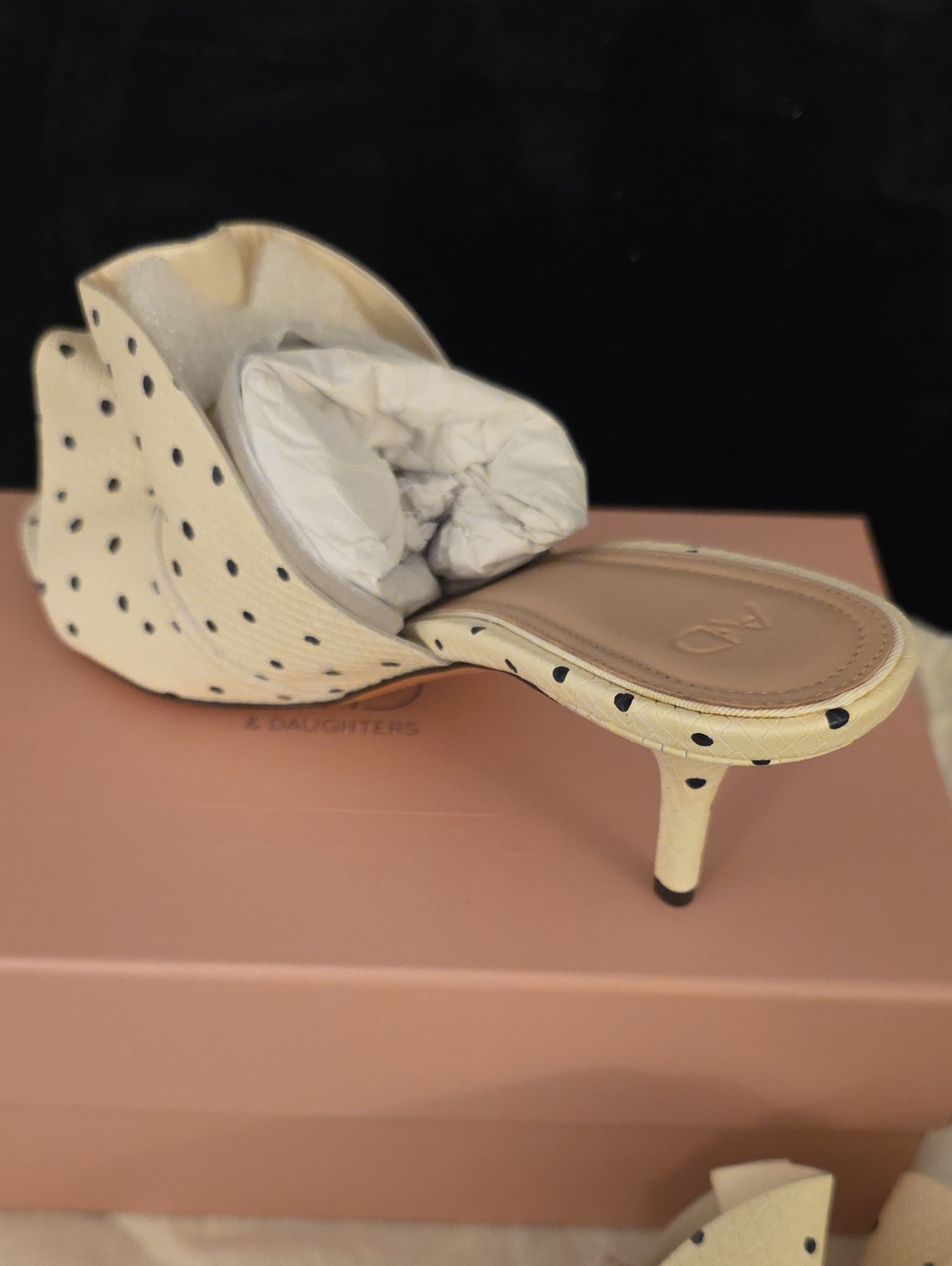 Cream Polka Dot Ruffle Slide Mules - Picture 5 of 7